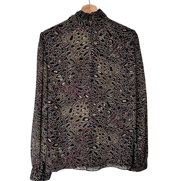TORY BURCH 8 Whitfiels Abstract Animal Print chiffon Silk  Blouse mock neck - Picture 2 of 9
